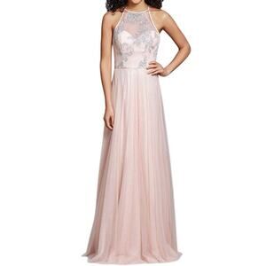 HAYLEY PAIGE OCCASIONS Formal Bridesmaid Dress Gown 5851 Blush Glitter Sz 12 NWT